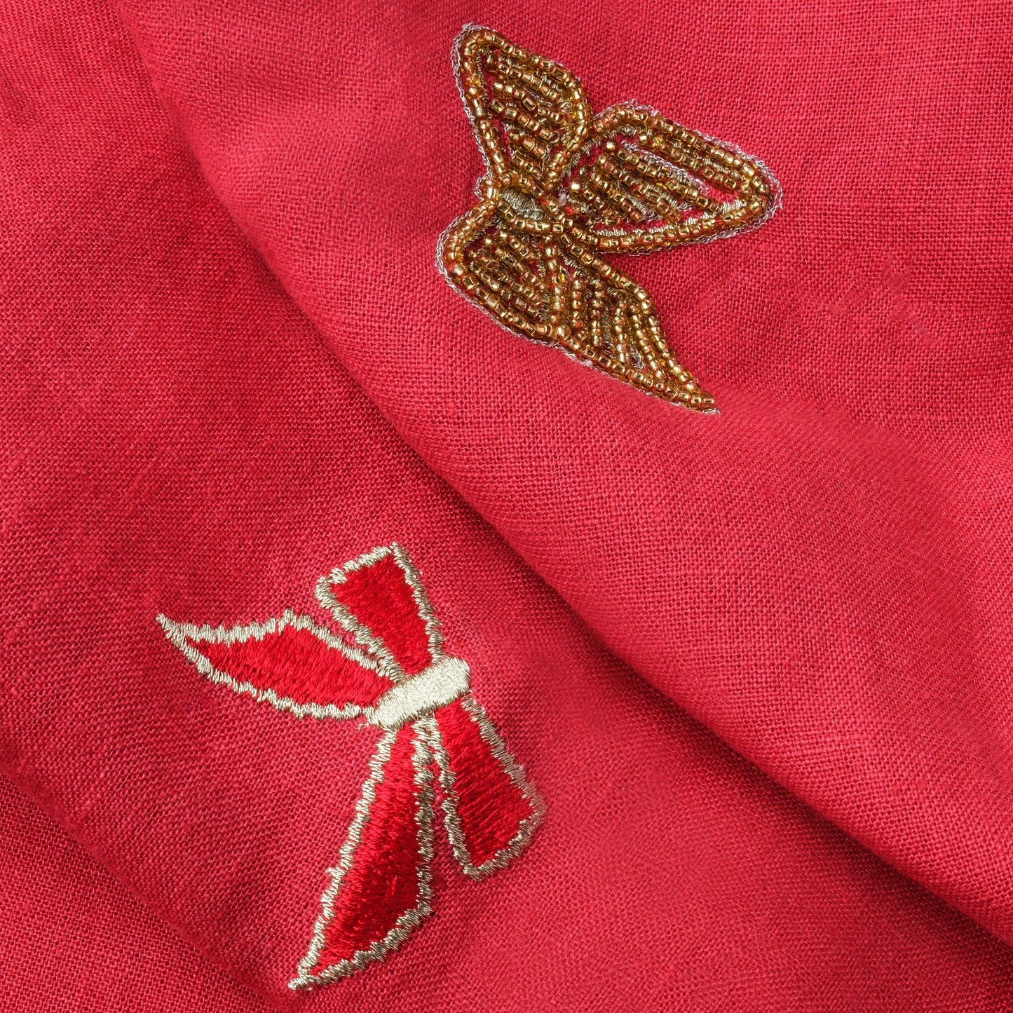 Extra Large Berry Bow Table Runner, Festive Hand-Embroidered Holiday Accent