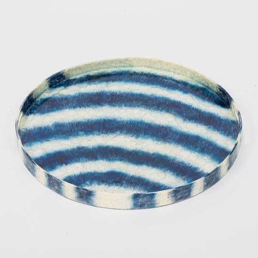 Luxury Extra Large Striped Blue Capiz Shell Decorative Tray