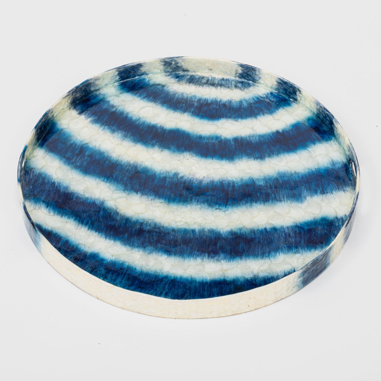Luxury Extra Large Striped Blue Capiz Shell Decorative Tray