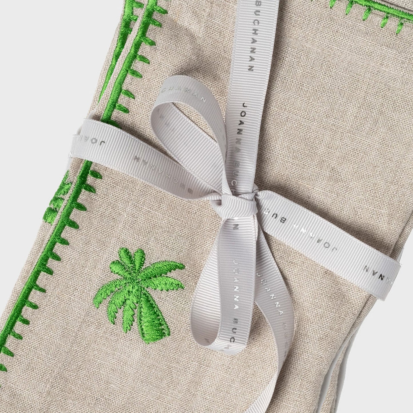 Palm Tree Embroidered Flax Dinner Napkins Set of Two