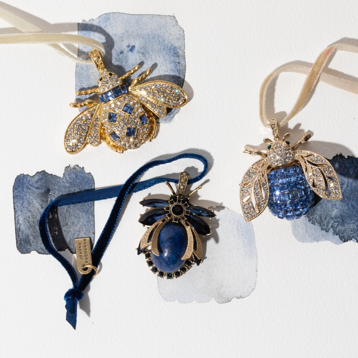 Vintage bug hanging ornament, lapis lazuli