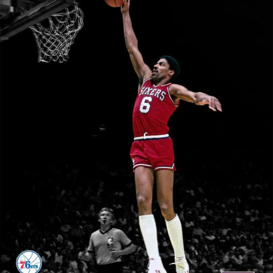 Julius “Dr. J” Erving blackout dunk 8x10 photo, officially licensed Philadelphia 76ers memorabilia