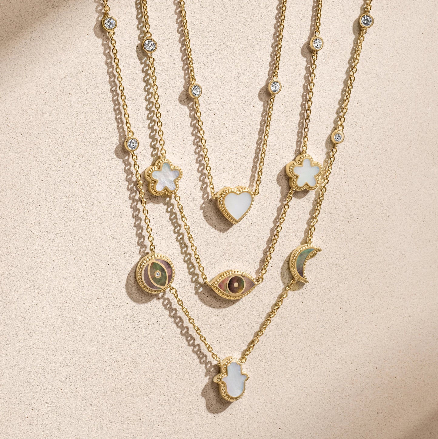 Spirit’s Transformation Multi-Symbol Layered Mother-of-Pearl Necklace