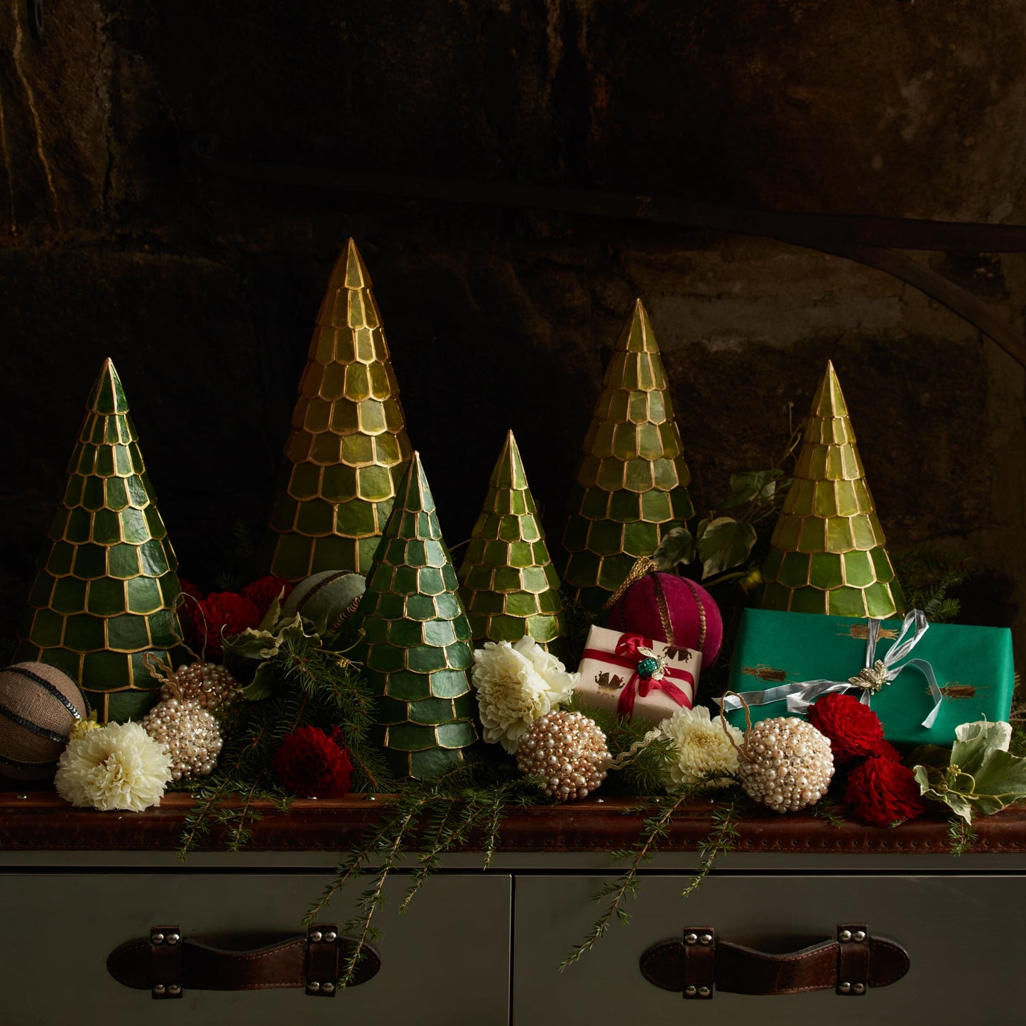 Glowing Capiz Christmas Tree Set – Elegant Holiday Decor Trio