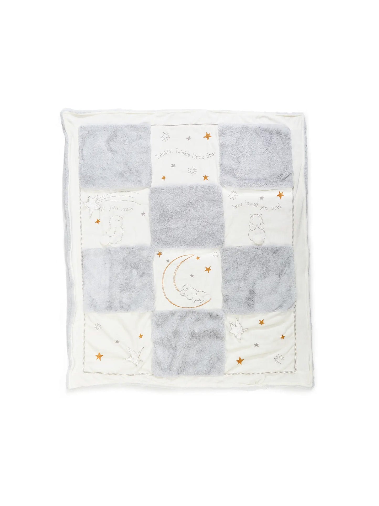 Little Star Quilt with Embroidered Bunnies, Faux Fur & Velour