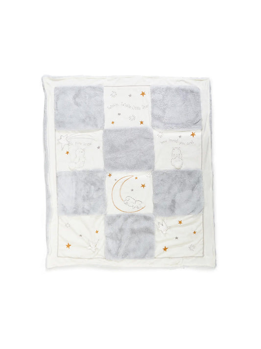 Little Star Quilt with Embroidered Bunnies, Faux Fur & Velour