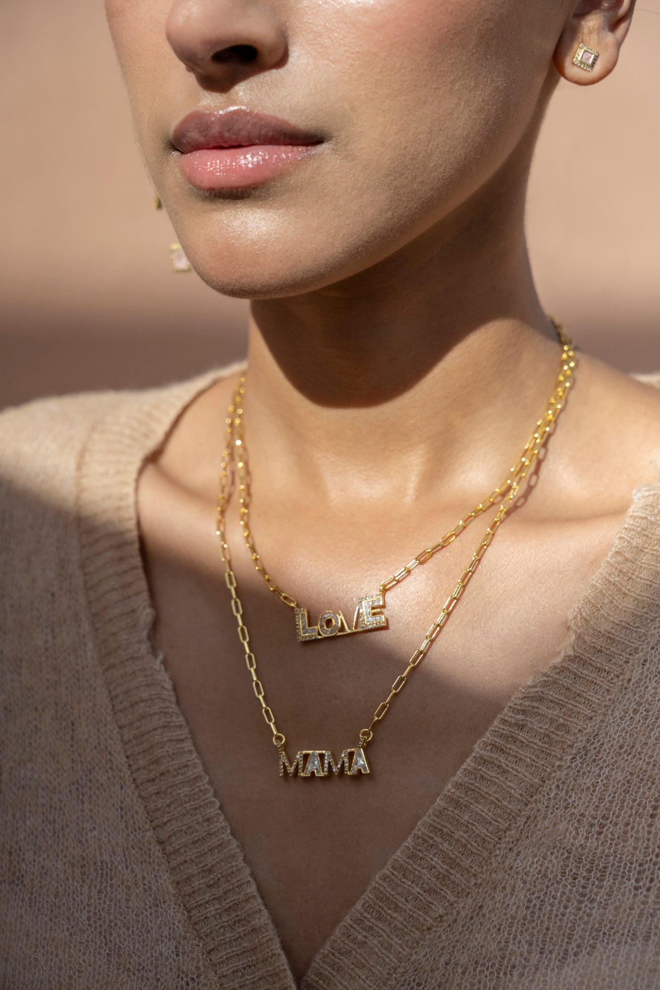Love Gold Vermeil Pendant Necklace with Raw Diamonds and Rose Resin