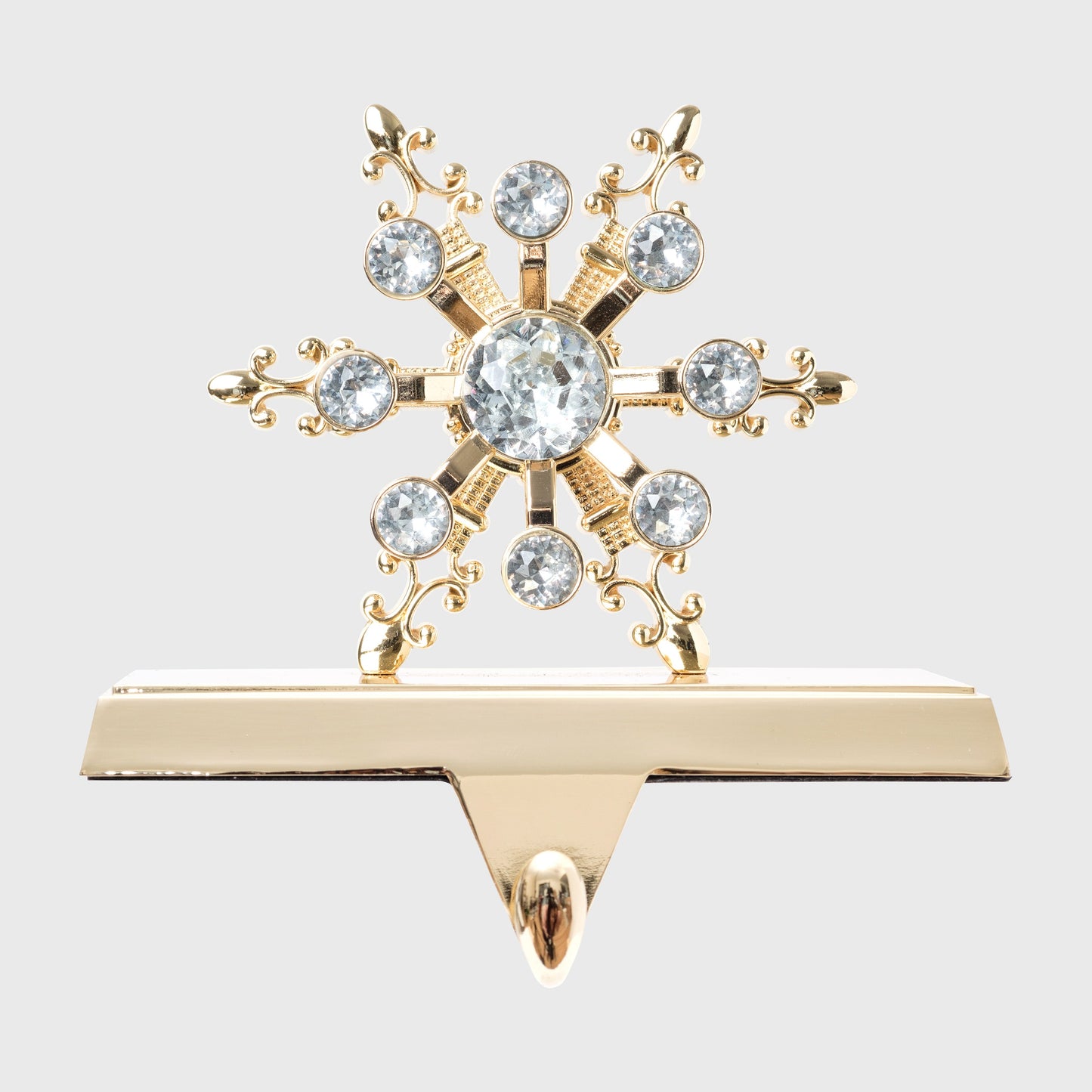 Snowflake Stocking Hanger in Gold with Sparkling Glass Stones