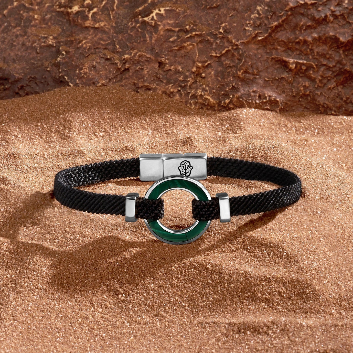 Positive Vibrations — Malachite Karma Circle Men's Black String Bracel