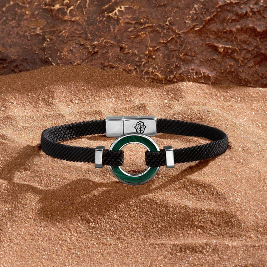 Positive Vibrations — Malachite Karma Circle Men's Black String Bracel