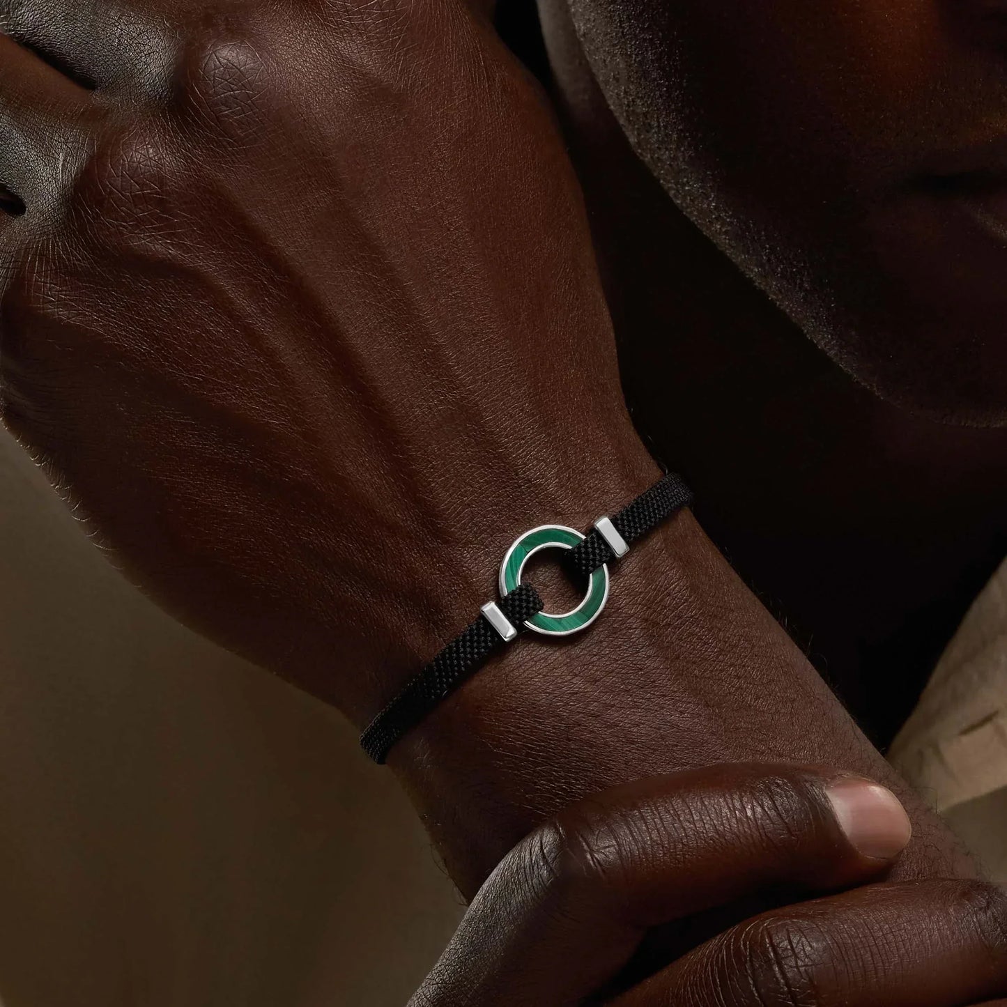 Positive Vibrations — Malachite Karma Circle Men's Black String Bracel