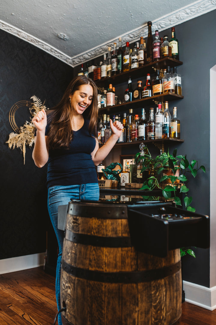 Handmade Whiskey Barrel Arcade Table with 60 Classic Games Inside