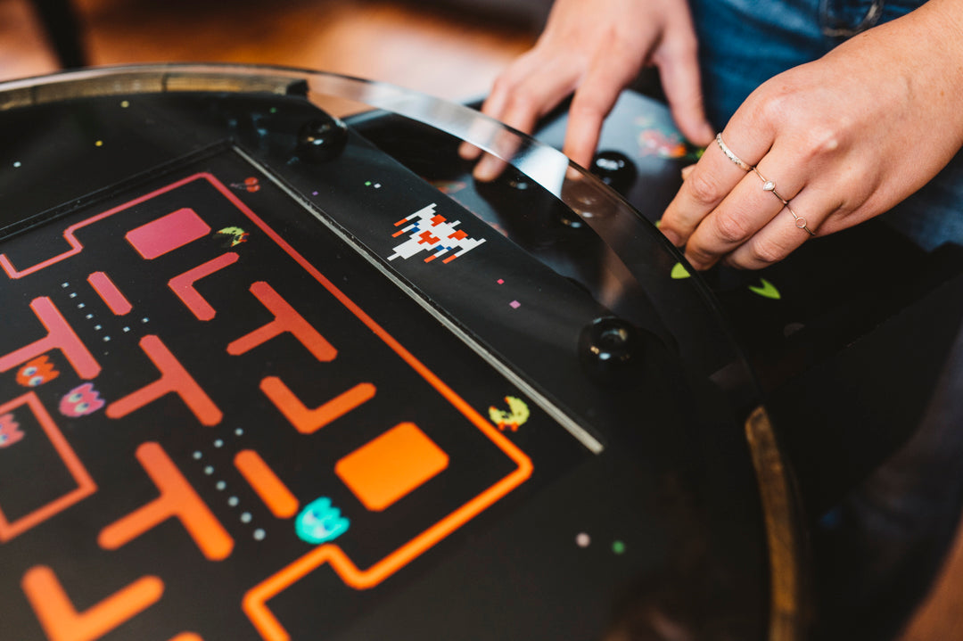 Handmade Whiskey Barrel Arcade Table with 60 Classic Games Inside