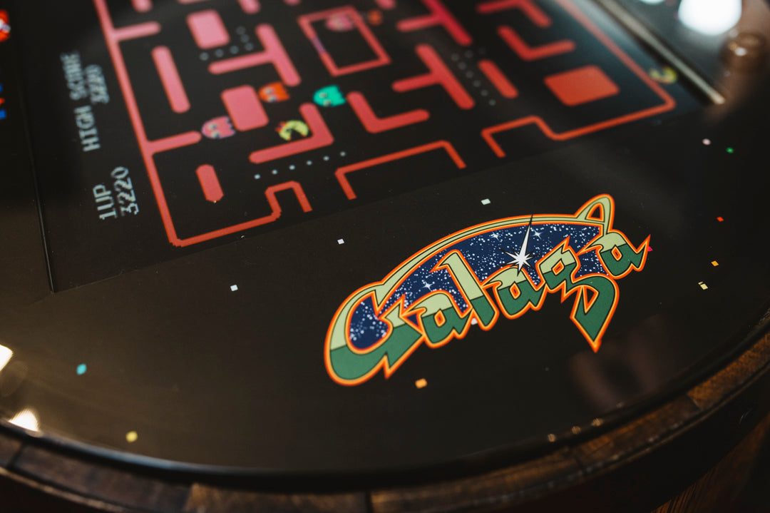 Handmade Whiskey Barrel Arcade Table with 60 Classic Games Inside
