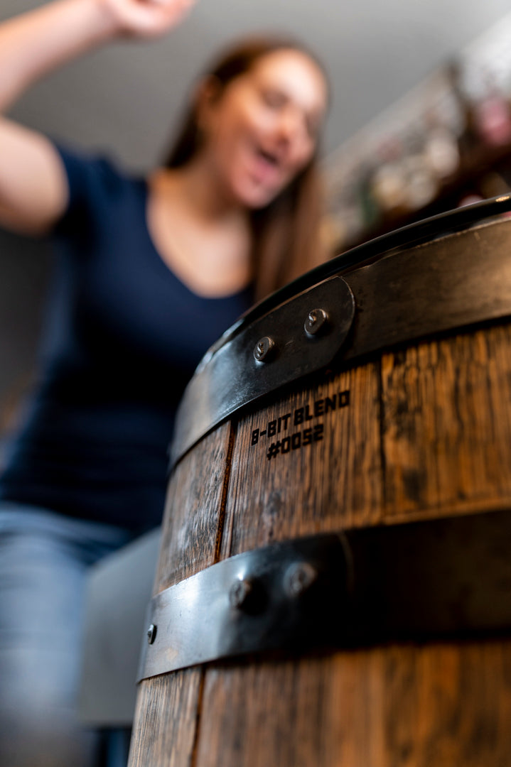 Handmade Whiskey Barrel Arcade Table with 60 Classic Games Inside