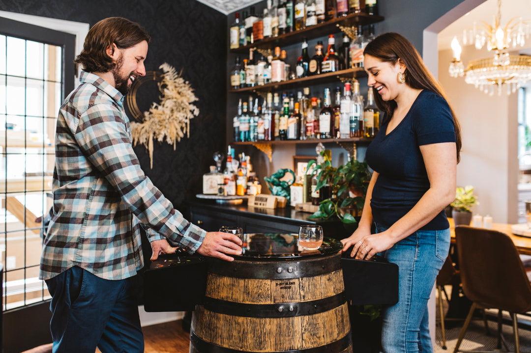 Handmade Whiskey Barrel Arcade Table with 60 Classic Games Inside