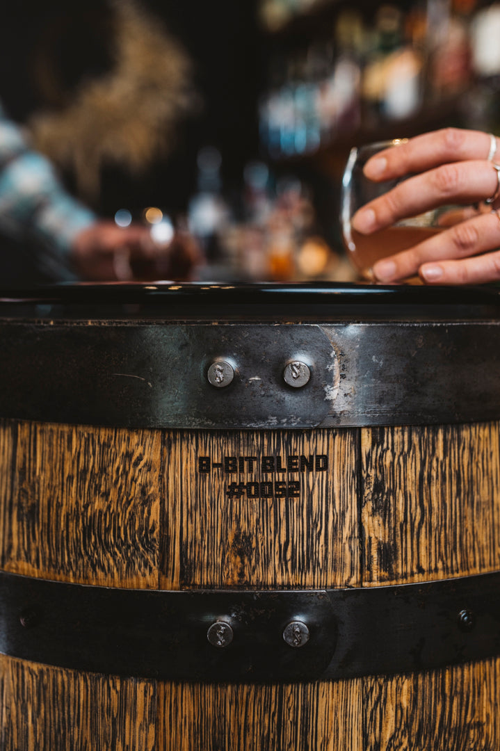Handmade Whiskey Barrel Arcade Table with 60 Classic Games Inside