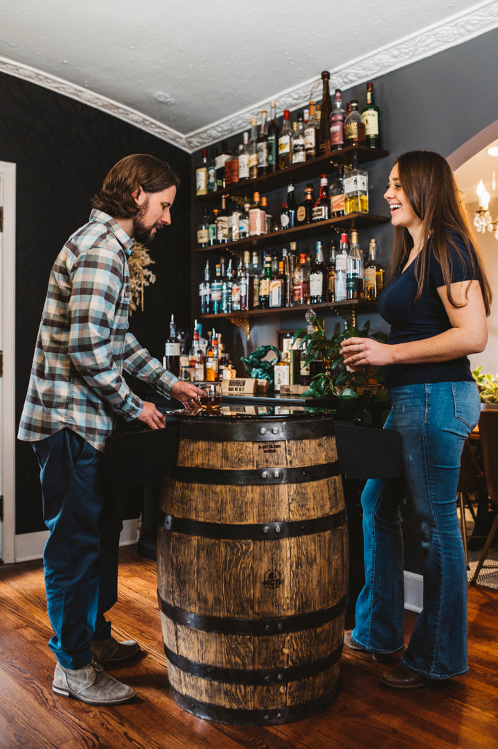 Handmade Whiskey Barrel Arcade Table with 60 Classic Games Inside