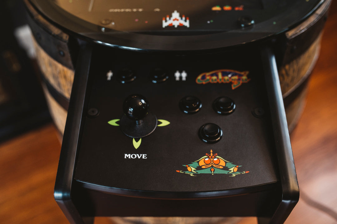 Handmade Whiskey Barrel Arcade Table with 60 Classic Games Inside