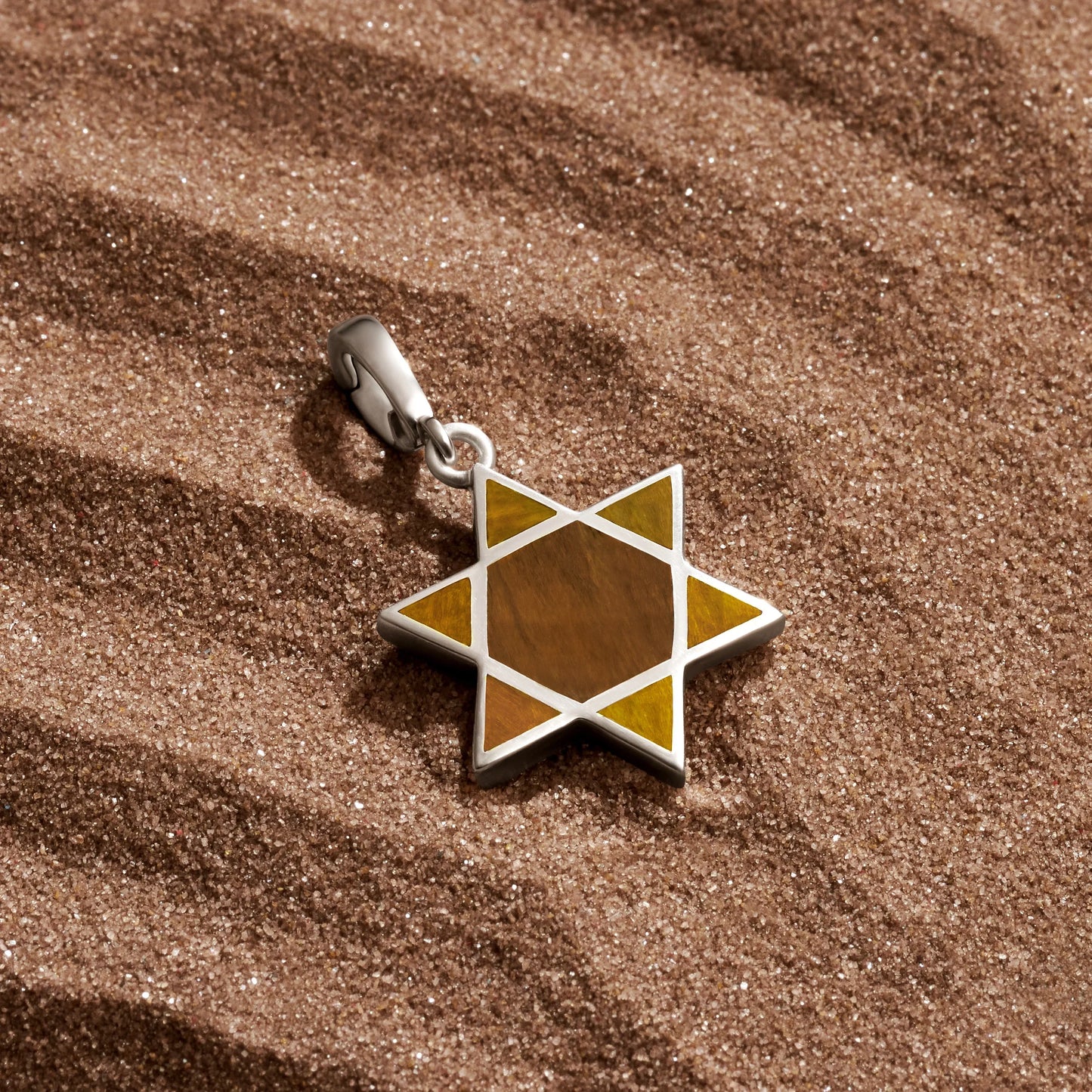 Ancestral Protector Tiger's Eye Star of David Charm — Rhodium-Plated