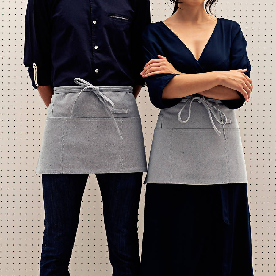 Blue Waist Apron, Unisex with Three Pockets and Utility Loop