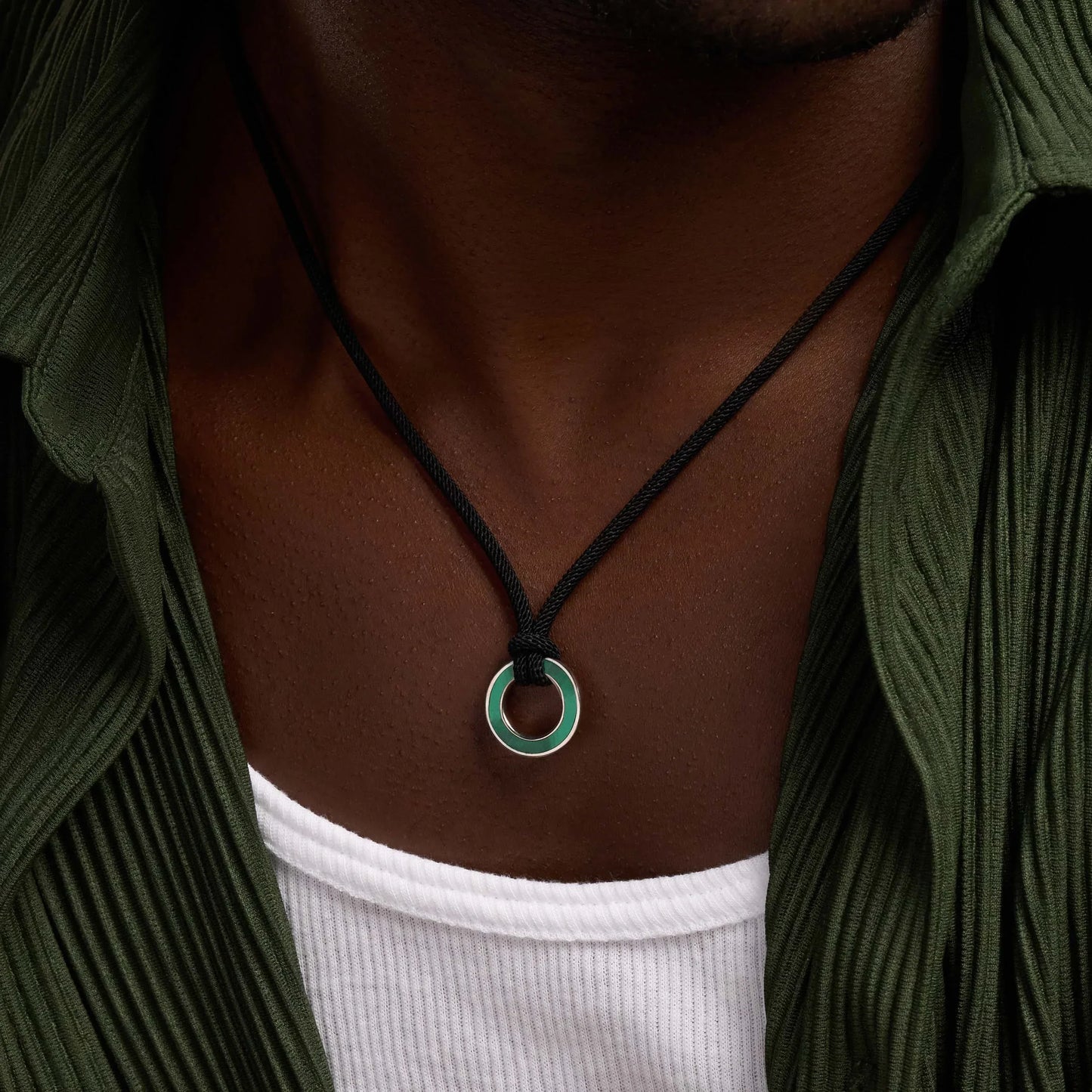 Abundance Mindset — Malachite Karma Circle Black String Necklace