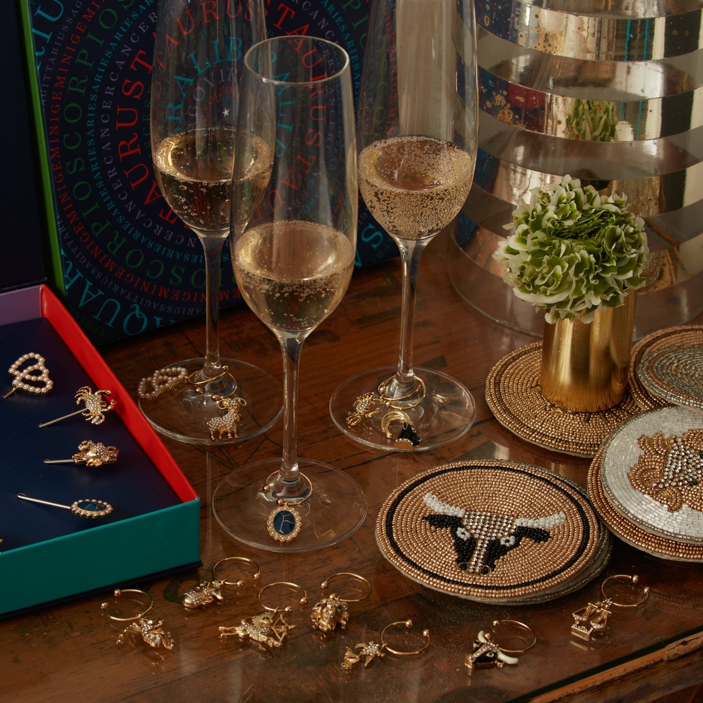 Coasters in use protecting surface