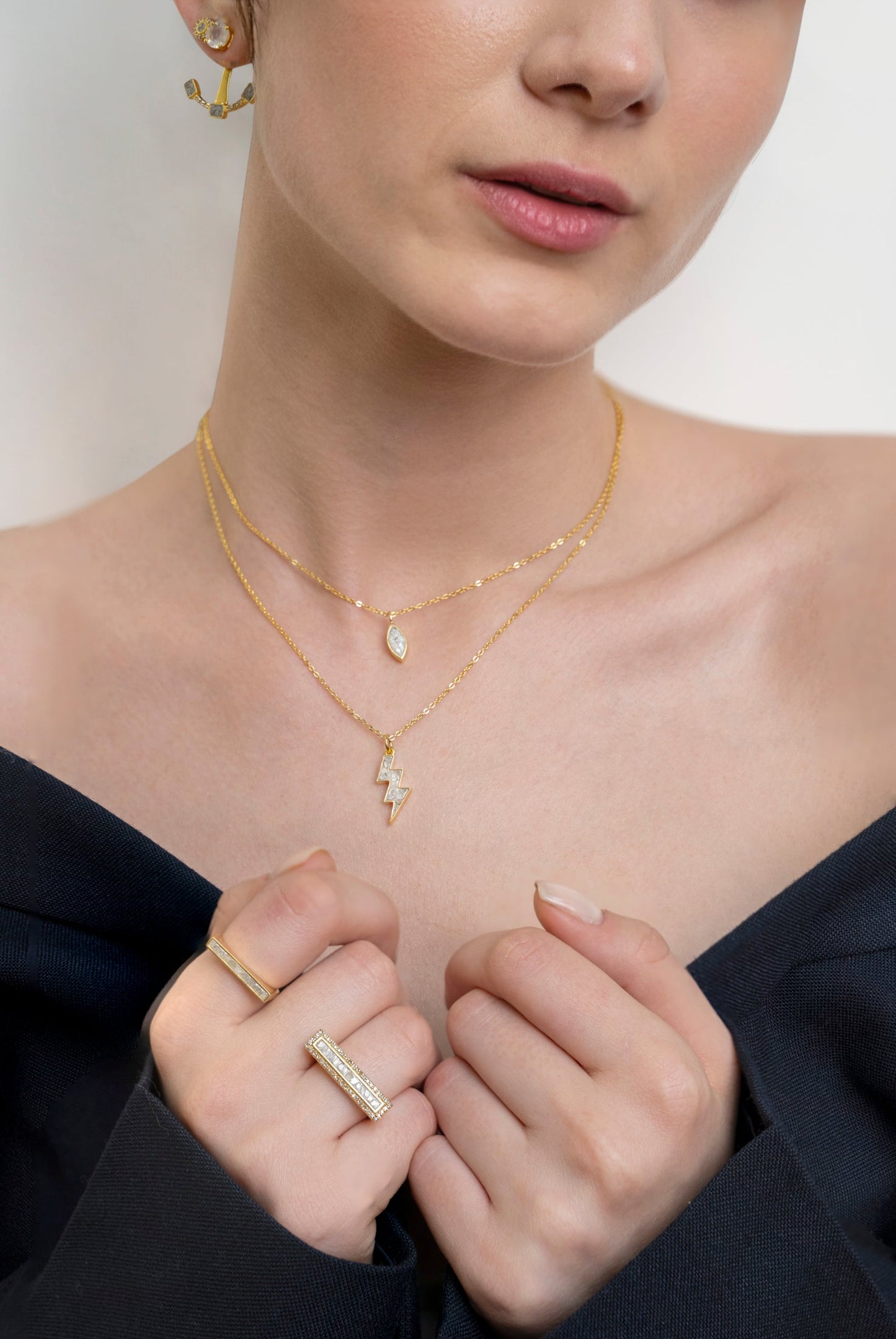 Nayika Gold Vermeil Pendant Necklace Raw Diamond Slice in White Resin.