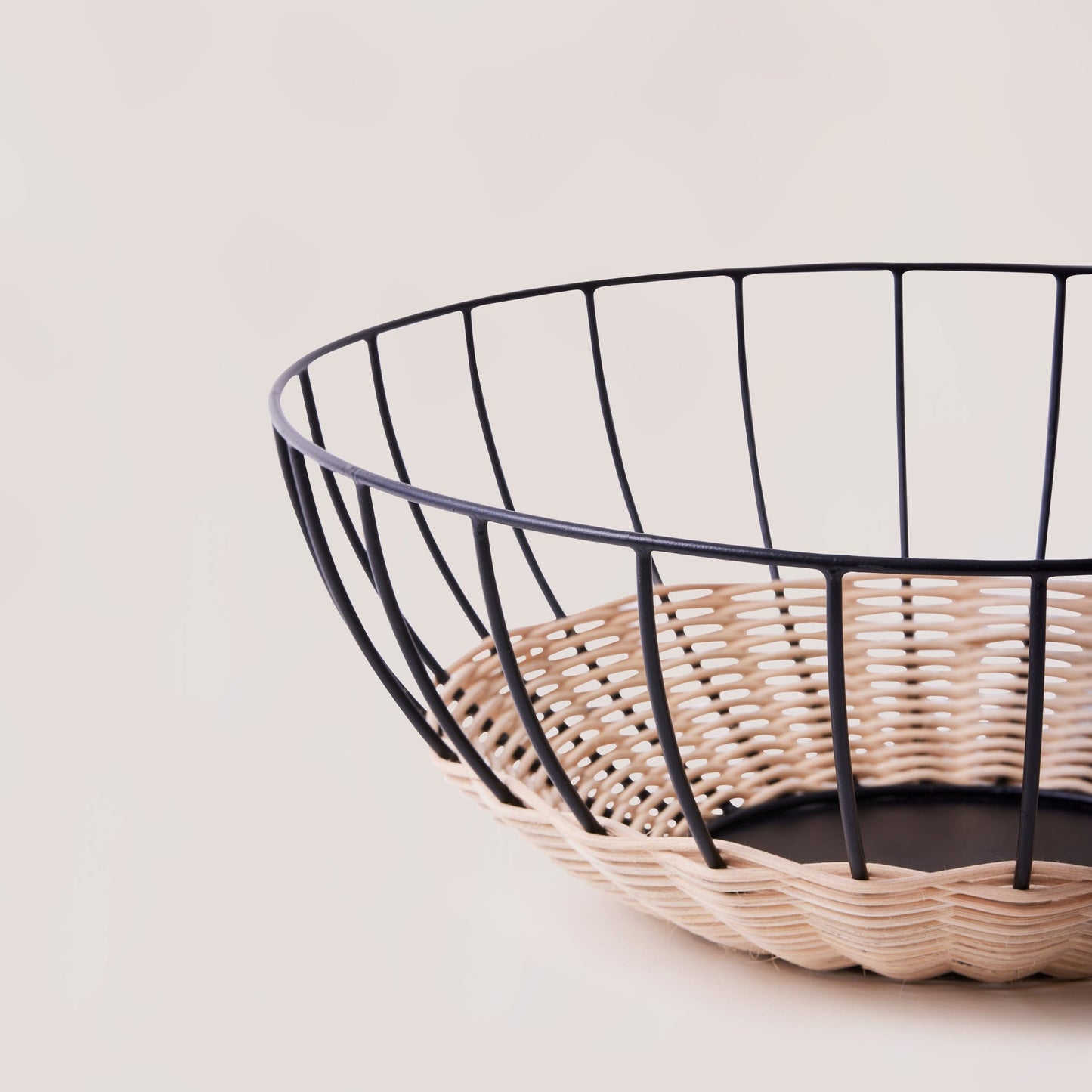 Cabo Rattan & Iron Fruit Basket, Airy Modern Centerpiece Bowl