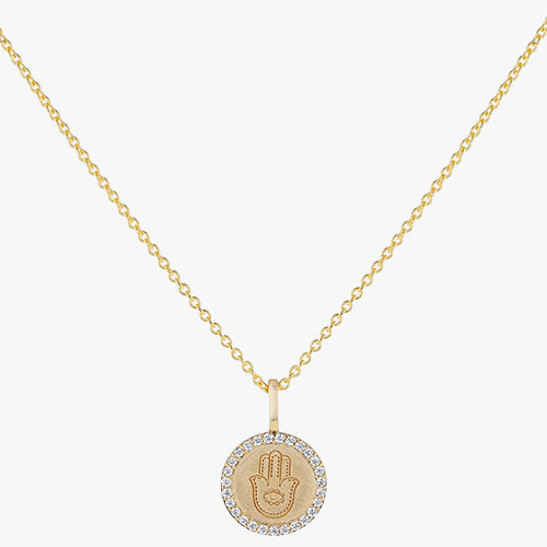 18K Yellow Gold Hamsa Diamond Medallion