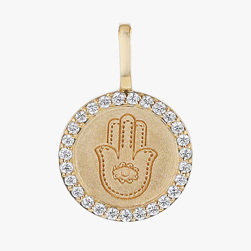 18K Yellow Gold Hamsa Diamond Medallion