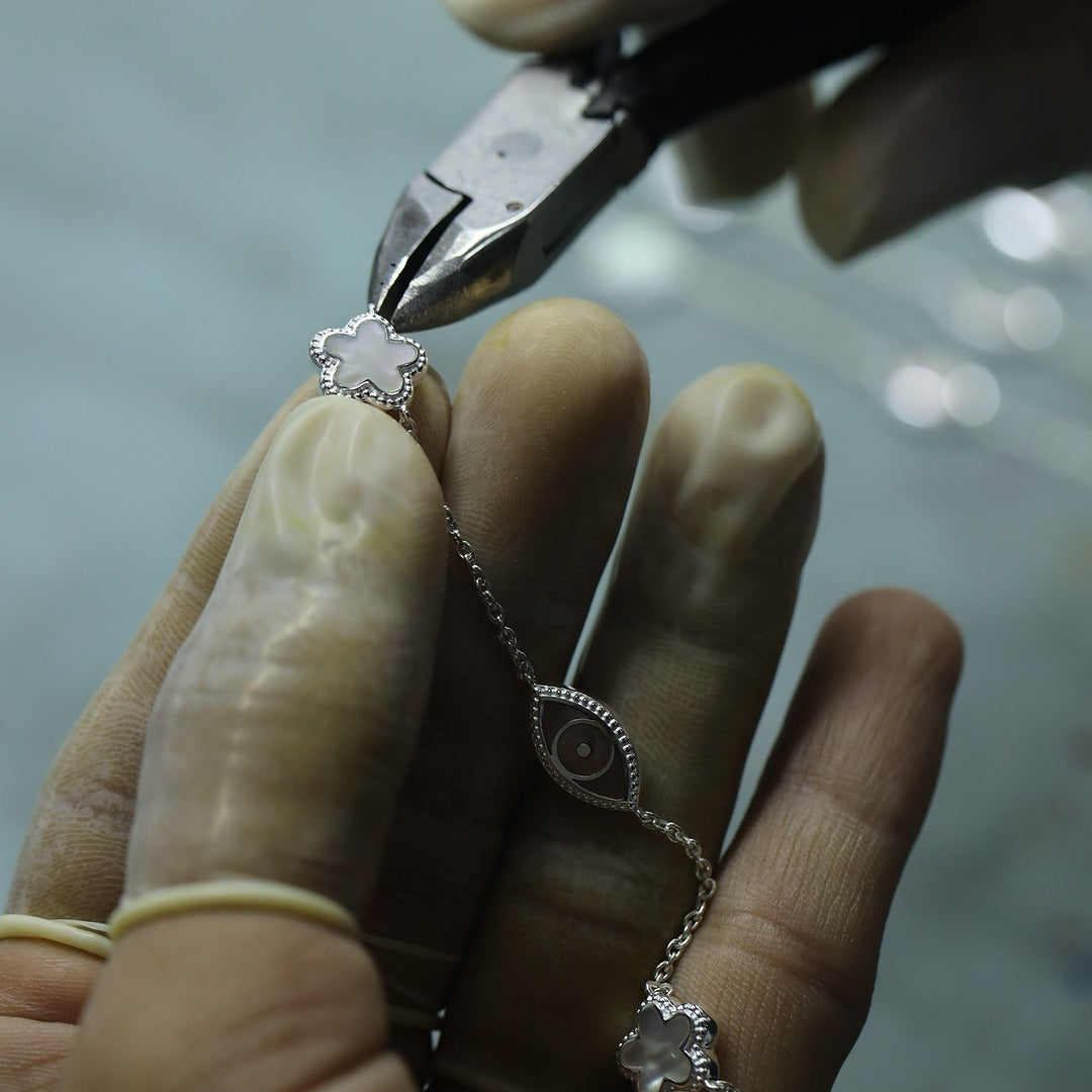 Delicate Karma Lotus Mother-of-Pearl Bracelet — Lotus Charm