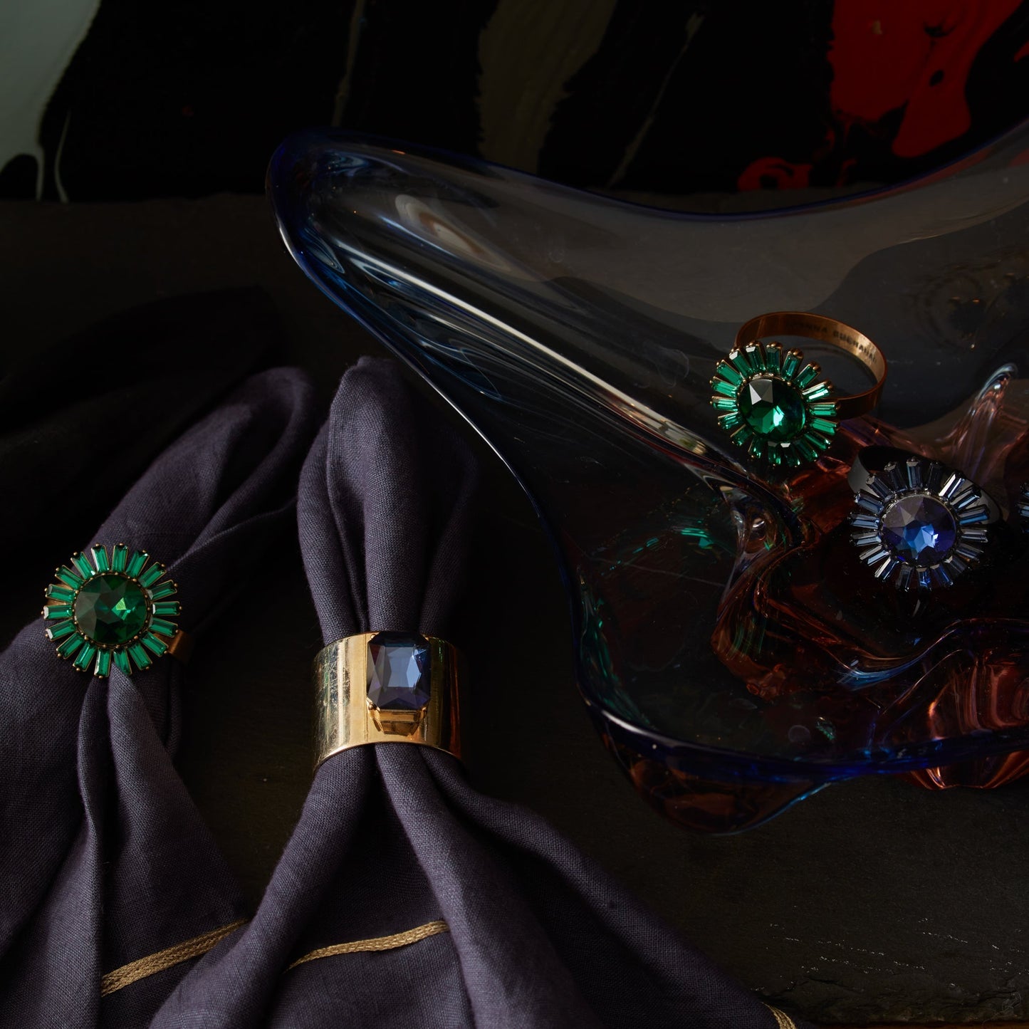 Single Gem Napkin Rings Navy Set of Two Jewel Tone Table Gift US Style