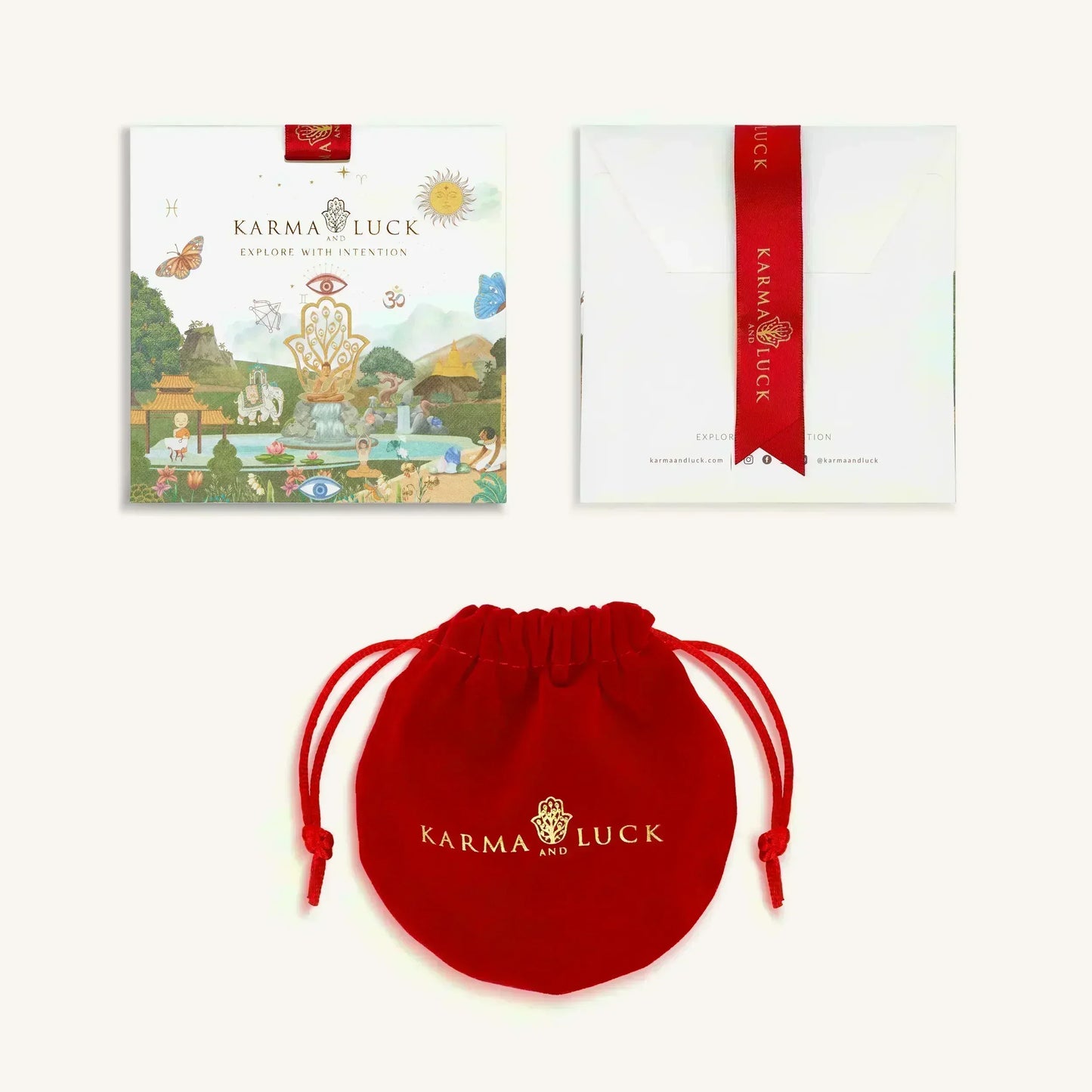 Seek Wisdom Red String Multi-Charm Bracelet — White Enamel