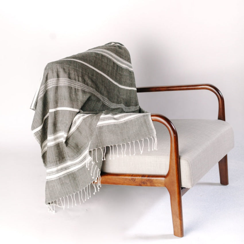 Aden Grey/Natural Versatile Striped Throw in Hand-Spun Ethiopian Cotton