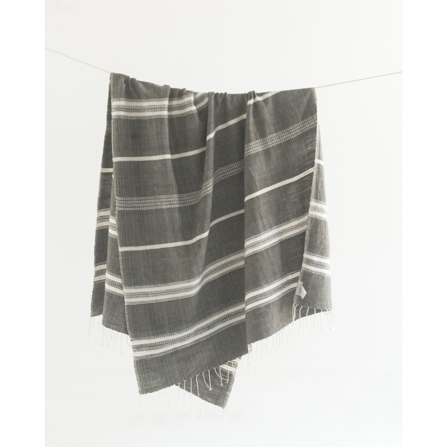 Aden Grey/Natural Versatile Striped Throw in Hand-Spun Ethiopian Cotton