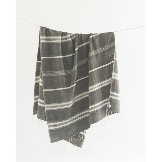 Aden Grey/Natural Versatile Striped Throw in Hand-Spun Ethiopian Cotton