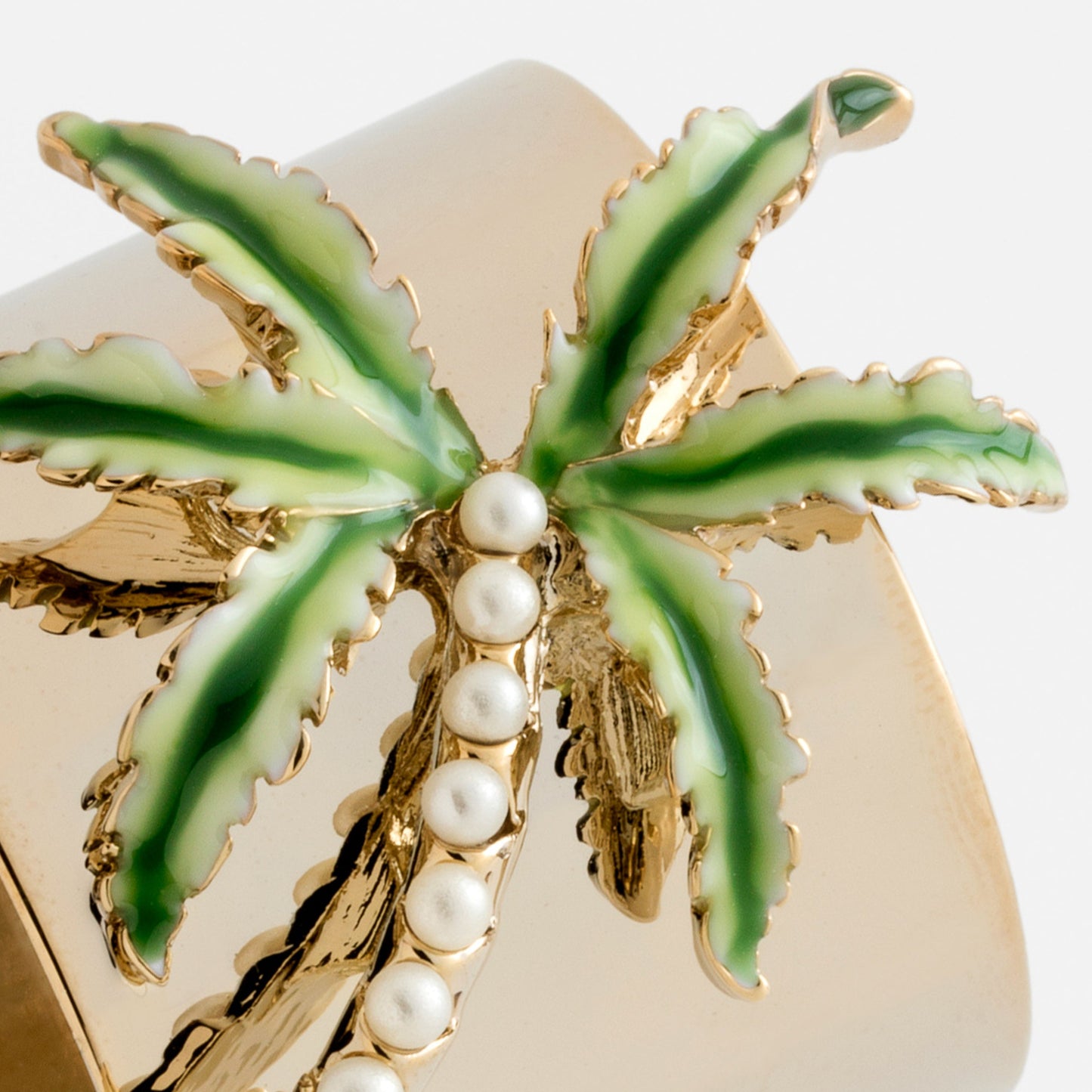 Palm Tree Napkin Rings Set of Two Enamel Faux Pearl Tropical Glam Gift