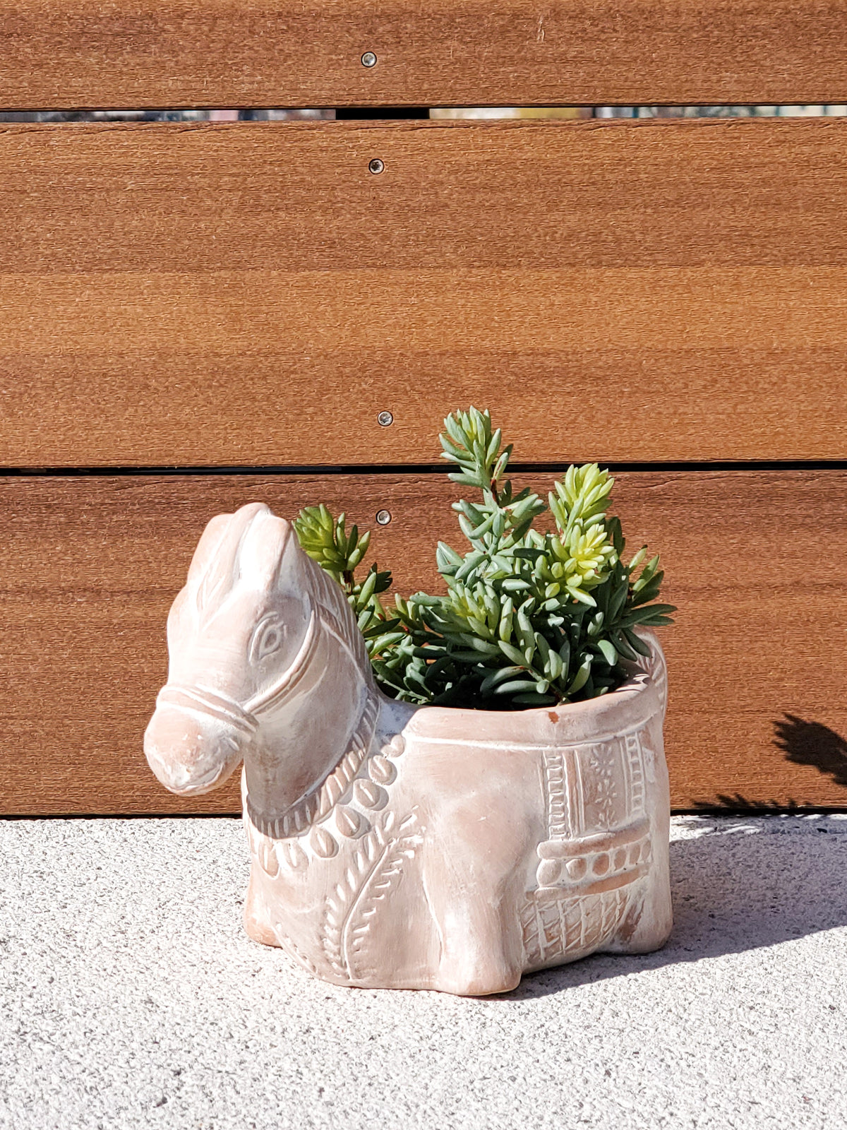 Handmade Terracotta Horse Clay Planter with Drainage Hole, Fair Trade