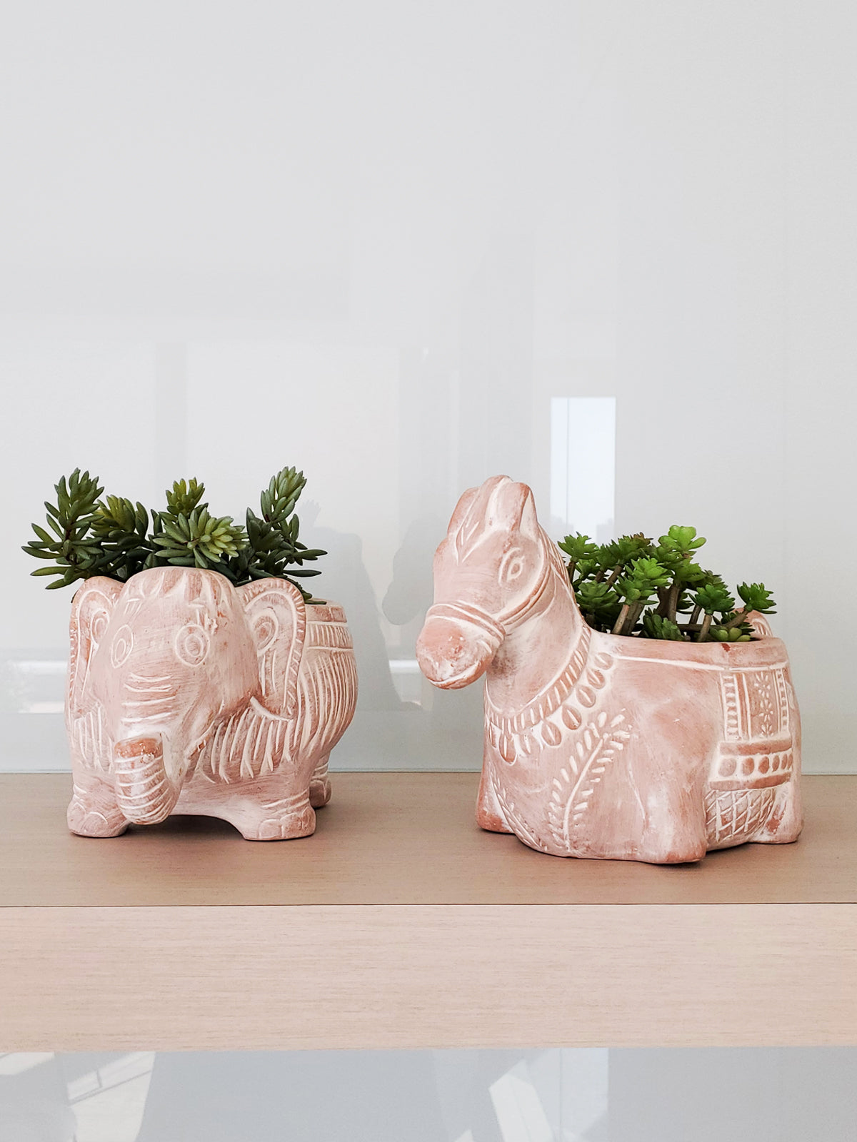 Handmade Terracotta Horse Clay Planter with Drainage Hole, Fair Trade