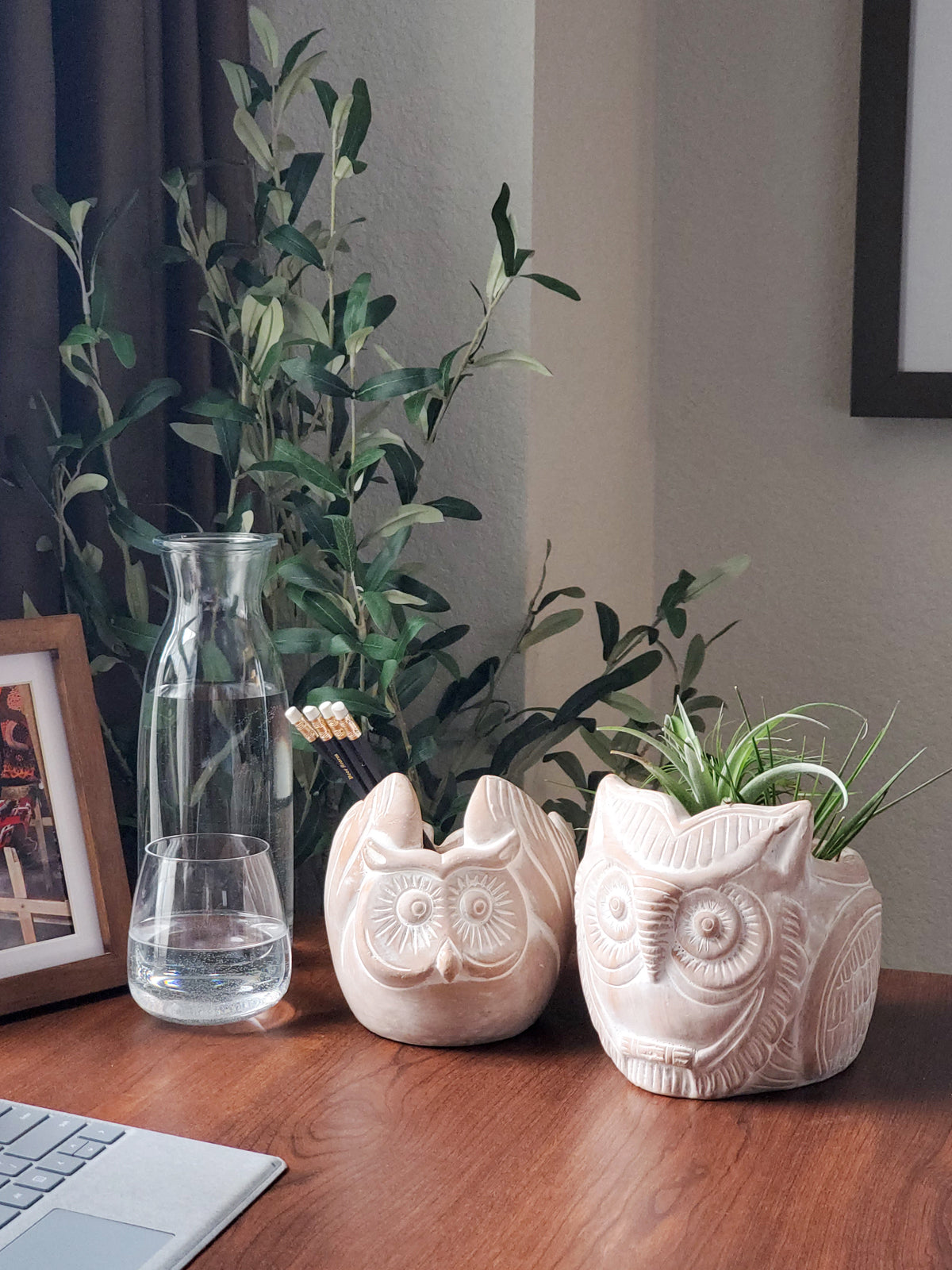 Handmade Terracotta Horned Owl Planter, Fair Trade Clay Decor Pot