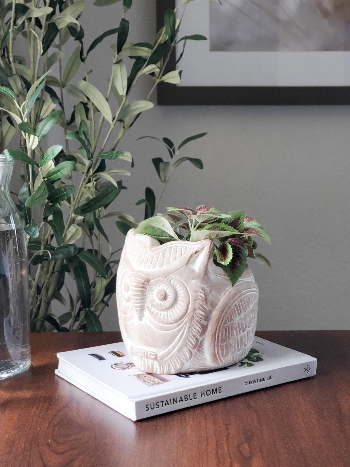 Handmade Terracotta Horned Owl Planter, Fair Trade Clay Decor Pot