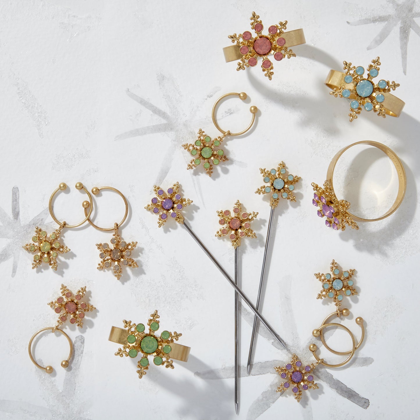 Classic Snowflake Pastel Skinny Napkin Rings Set of Four