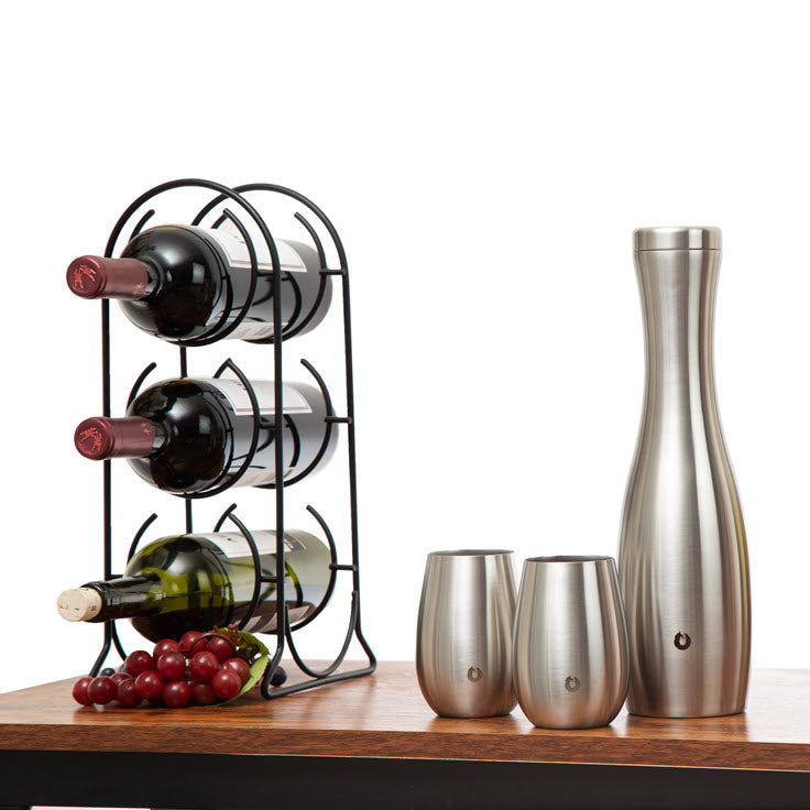 Insulated Steel Carafe with Two 8 oz Wine Glasses Set