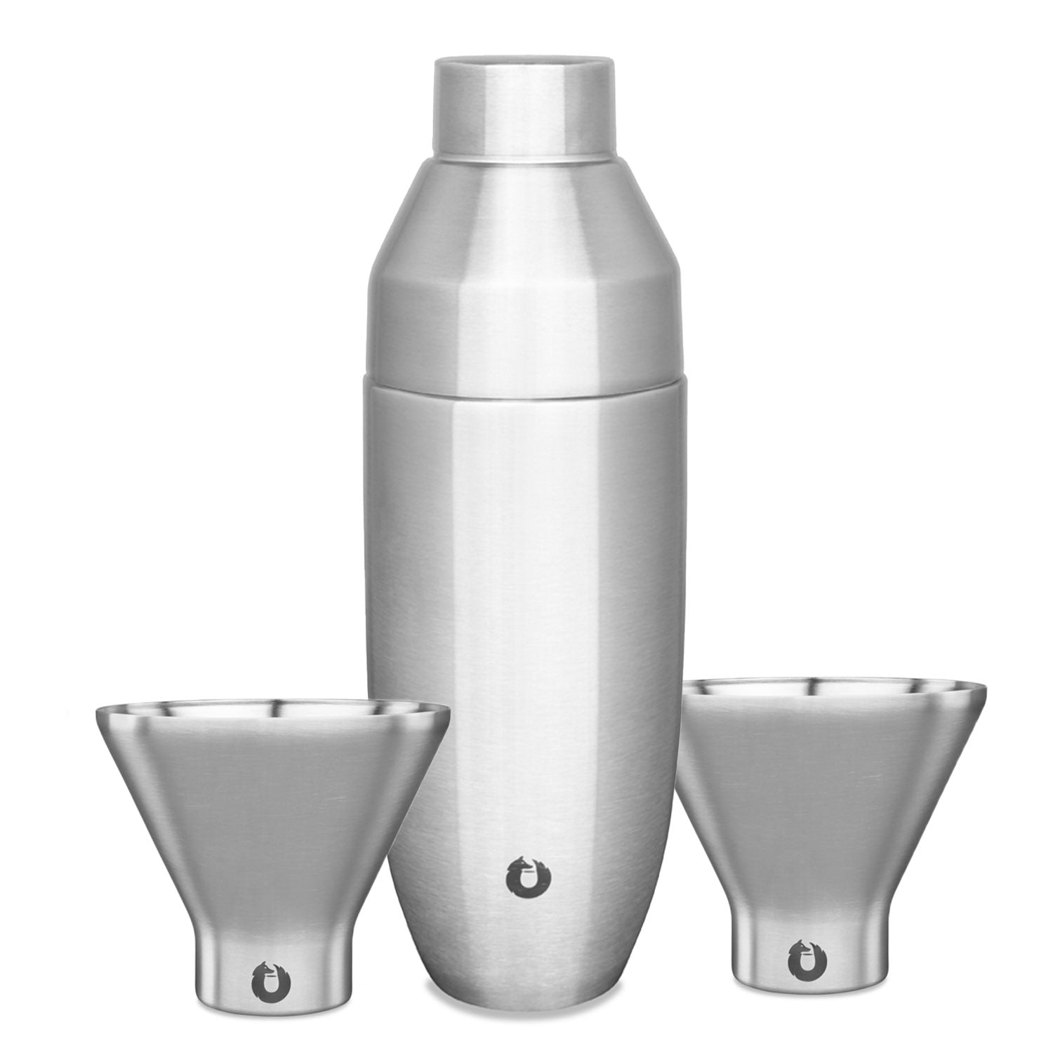 Snowfox Stainless Steel Cocktail Shaker Set with Martini Glasses - Thumbnail 4