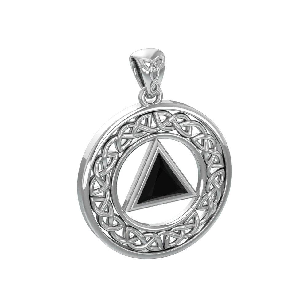 AA Recovery Celtic Border Sterling Silver Pendant TPD3938