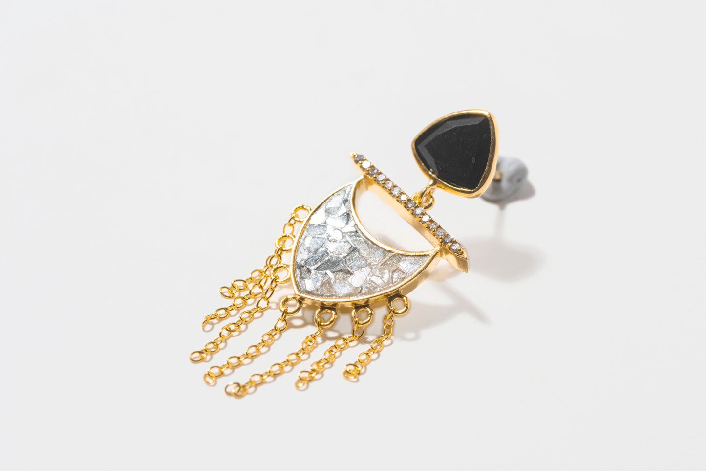 Timi Gold Vermeil Earrings with Raw Diamonds and Black Onyx Accents
