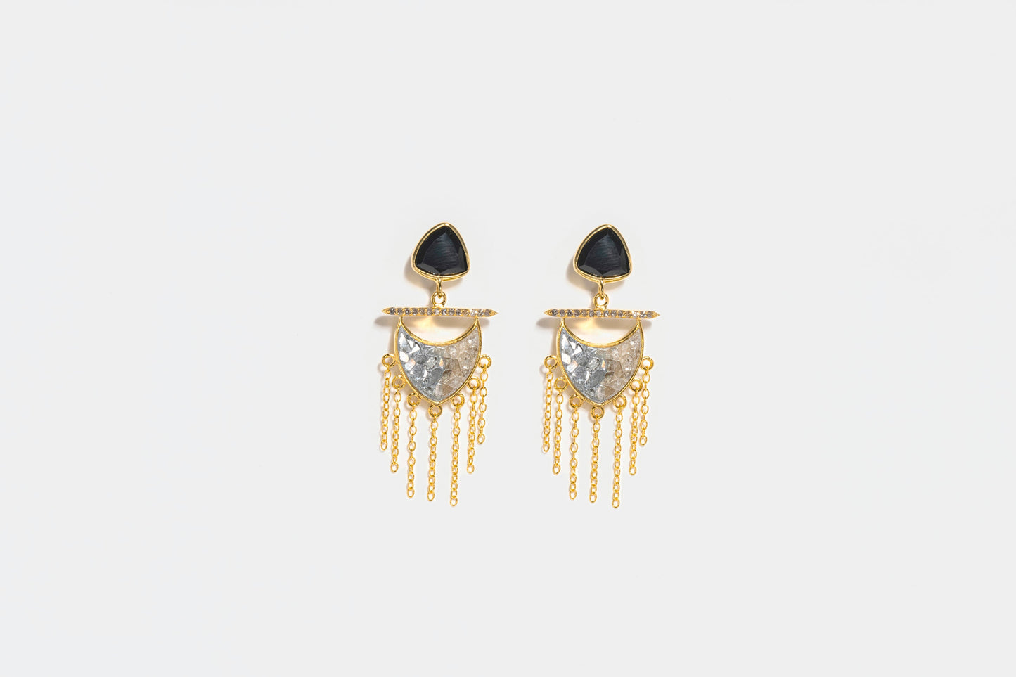 Timi Gold Vermeil Earrings with Raw Diamonds and Black Onyx Accents