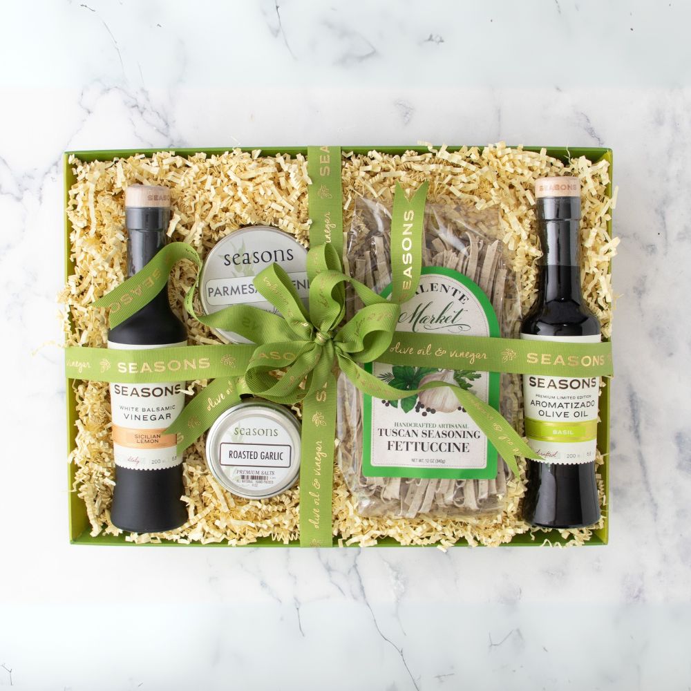 Pasta Delight Gift Basket with Basil Oil and Lemon Vinegar