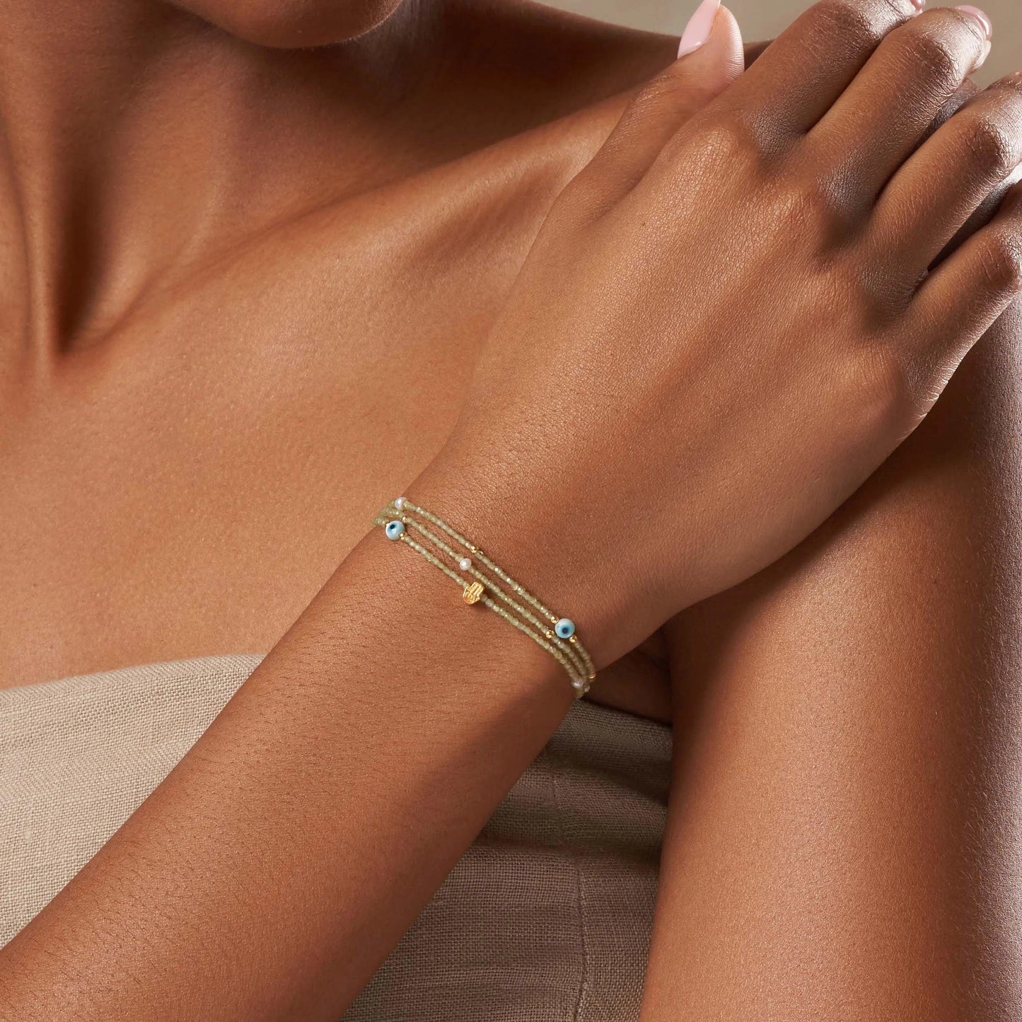 Enthusiastic Spirit Peridot August Birthstone Triple Wrap Bracelet